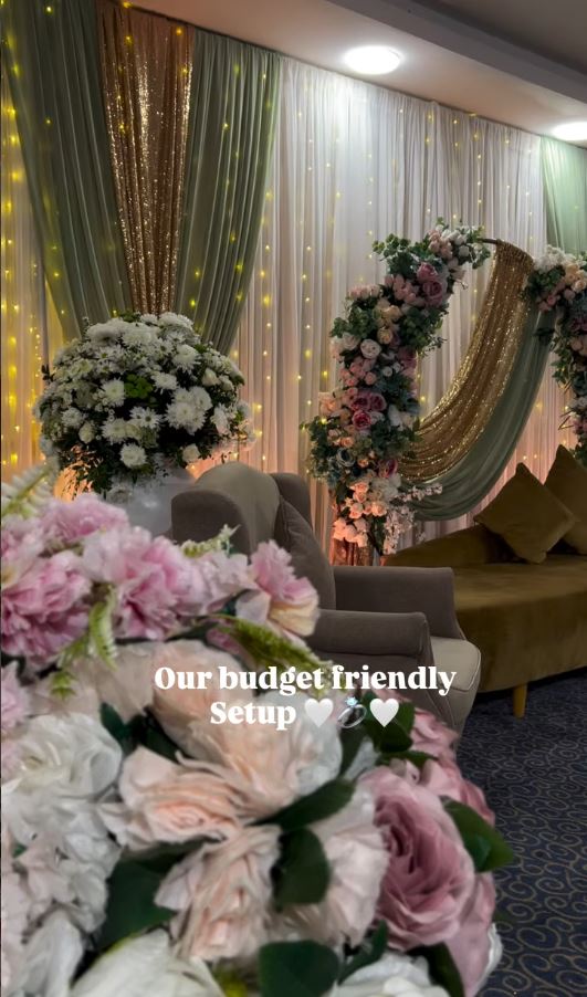 Gold and floral backdrop event styling by Ammaras Events